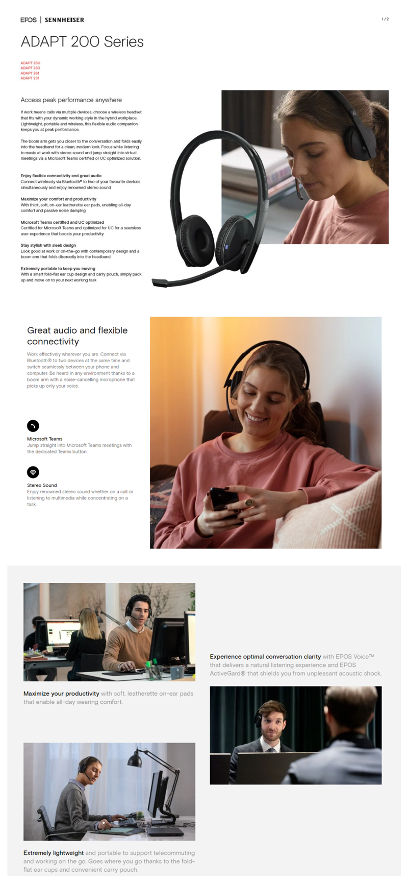 EPOS | Sennheiser Adapt 261 on-ear, double-sided Bluetooth ? headset ...