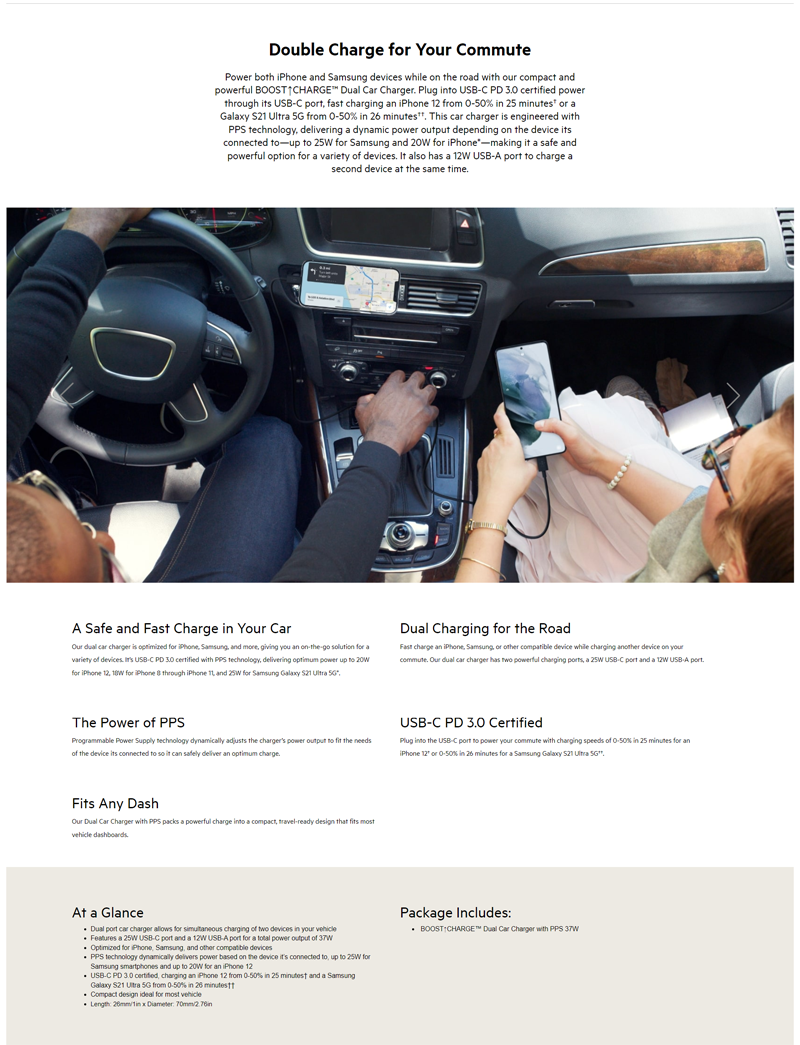 Belkin 37W (PD25W PPS USB - C & 12W USB A) Universal Car Charger ...