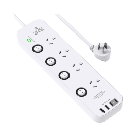 Chosen Brother Individual Switch Powerboard With 4 Ac Outlets, 2 Usb-a And 2 Usb-c, Surge Protector 1.5M Extension Cord, 350 Joules, Overload Protection POWCB422D