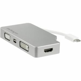 StarTech.com USB C Multiport Video Adapter 4K/1080p - USB Type C To HDMI, VGA, Dvi Or Mini DisplayPort Monitor Adapter - Silver Aluminum - 1 X 24-pin Type C USB Male - 1 X Mini DisplayPort DisplayPort 1.2 Digital Audio/Video Female, 1 X 15-pin Hd-15 VGA