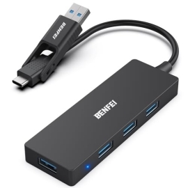 Benfei 000291BK 4-Port USB 3.0 Ultra Flat Data Hub, USB C Hub With 4 Ports USB 3.0 Adapter ELEBEN291BK