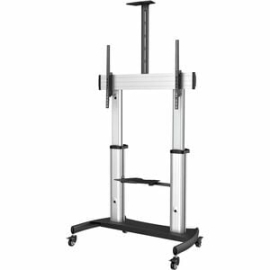 StarTech.com Mobile Tv Stand, Heavy Duty Universal Tv Cart For 60-100 Inch Display (100kg/220lb), Height Adjustable Rolling Tv Floor Stand - Up To 254 Cm (100") Screen Support - 100 Kg Load Capacity - 2 X Shelf(ves) - Floor Stand - Aluminium - Silver, Bl