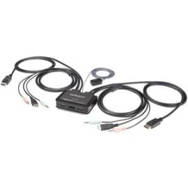 2 Port DisplayPort Kvm Switch - 4K 60Hz - Compact Dual Port UHD DP 1.2 USB Desktop Kvm Switch With 4ft Cables & Audio - Bus Powered & Remote Switching - MacBook ThinkPad (SV211DPUA4K) SV211DPUA4K