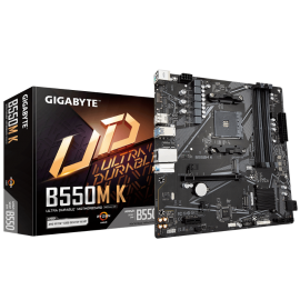 Gigabyte MB B550-K Micro-ATX: Socket AM4 For AMD Ryzen Processors4x DDR4, 4x SATA 6Gb/s, 2x M.2, USB 3.2, Gigabit LAN,Realtek 7.1 Audio, HDMI/DP
