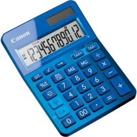 Canon LS-123K Simple Calculator - Angled Display, Dual Power, Key Rollover, Sign Change, Double Zero, Auto Power Off, Non-slip Rubber Pad, Large Display - Battery Powered - 25 mm x 104 mm x 145 mm - Metallic Blue - Plastic, Plastic LS123KMBL
