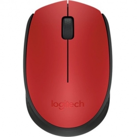 Logitech M171 Mouse - Radio Frequency - USB - Red, Black - Wireless - 1000 dpi - Scroll Wheel - Symmetrical 910-004657