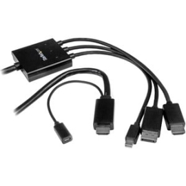 StarTech.com 2m 6 Ft HDMI, DisplayPort Or Mini DisplayPort To HDMI Converter Cable - HDMI, DP Or Mini DP To HDMI Adapter - 1 X 20-pin DisplayPort Digital Audio/Video - Male, 1 X 20-pin Mini DisplayPort Digital Audio/Video - Male, 1 X 19-pin HDMI Digital