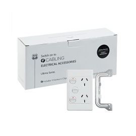 4C | Ultima Double Power Point 250V 10A With16AX Extra Switch - Vertical - 10 Pack With 10 Free C-Clips 040.000.0323.10PACK