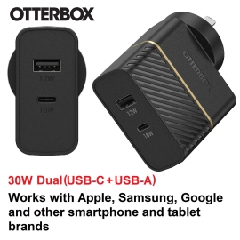 OtterBox 30W Dual Port Premium Pd Fast Wall Charger - Black (78-80029), (usb-c 18W & Usb-a 12), Drop Tested, Safe & Smart Charging, 2 Years Warranty 78-80029