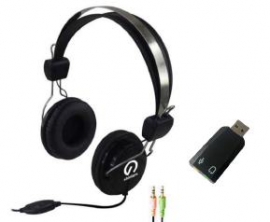 Shintaro Stereo Headset with Inline Microphone plus USB Audio Adapter with 3.5mm Headphone and Microphone Jack SH105M-120-KIT