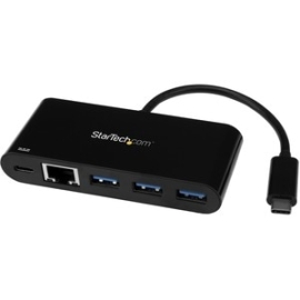StarTech.com USB/Ethernet Combo Hub - USB Type C - External - Black - 3 Total USB Port(s) - 3 USB 3.0 Port(s) - Mac, Pc, Linux HB30C3AGEPD