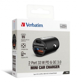 VERBATIM CAR CHARGER 30W 2 PORTS PD QC MINI - BLACK 66681