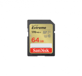 SanDisk Extreme SDXC, SDXV2 64GB, V30, U3, C10, UHS-I, 170MB/s R, 80MB/s W, 4x6, Lifetime Limited SDSDXV2-064G-GNCIN
