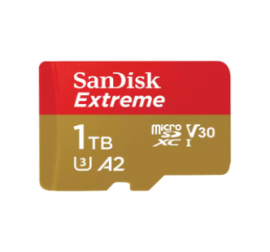 SanDisk Extreme microSDXC, SQXAV 1TB, V30, U3, C10, A2, UHS-I, 190MB/s R, 130MB/s W, 4x6, SD adaptor, Lifetime Limited SDSQXAV-1T00-GN6MA