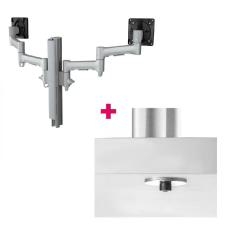 Atdec AWMS-2-4640 Dual 18.11&quot; Monitor Arms on 15.75&quot; Post and Bolt-Through Desk Fixing, Silver AWMS-2-4640-B-S