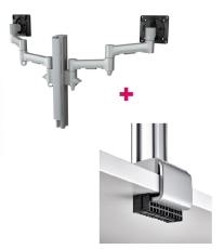 Atdec AWMS-2-4640 Dual 18.11&quot; Monitor Arms on 15.75&quot; Post and C Clamp Desk Fixing, Silver AWMS-2-4640-C-S
