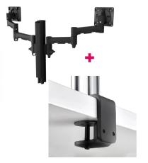 Atdec AWMS-2-4640 Dual 18.11&quot; Monitor Arms on 15.75&quot; Post and F Clamp Desk Fixing, Black AWMS-2-4640-F-B