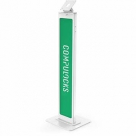 Compulocks Brandme Floor Stand - Soporte De Suelo "BrandMe" Con Vesa 100x100mm - Blanco - Panel Personalizable Con Logo (mismo Color Que El Soporte) - Ángulo De Visión Ajustable - Zona Oculta En La Base Para Alojar Accesorios De Forma Segura - Gestión
