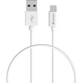 Verbatim 50 Cm Lightning/USB Data Transfer Cable For IPhone, IPad, IPad Air, IPad Mini, IPod, IPod Touch - First End: 1 X USB - Male - Second End: 1 X Lightning - Male - 480 Mbit/s - Mfi - White 66580