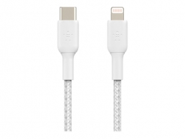 BELKIN 1M USB-C TO LIGHTNING CHARGE/SYNC CABLE, MFi, BRAIDED, WHITE, 2 YR CAA004BT1MWH