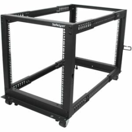 StarTech.com 4-Post 12U Mobile Open Frame Server Rack, 19" Network Rack With Casters, Rolling Rack For Computer/AV/Data/IT Equipment - 4-Post 12U Open Frame Server Rack For Data/IT Equipment - 22-40in (56-101cm) Mounting Depth; 25in (64cm) Height, 1200lb
