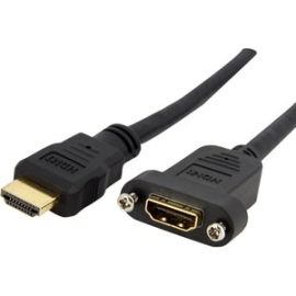 StarTech.com 3ft HDMI Female To Male Adapter, 4K High Speed Panel Mount HDMI Cable, HDMI Female To Male, HDMI Panel Mount Connector Cable - Cable For Pc, Audio/Video Device, Faceplate - First End: 1 X 19-pin HDMI Digital Audio/Video - Female, Digital Aud