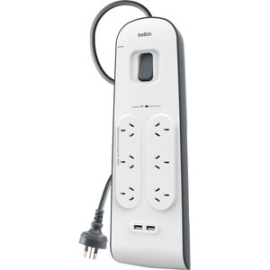 Belkin Surge Suppressor/Protector - 6 X Ac Power, 2 X USB - 650 J - Input5 V Dc Output - 2 M - External BSV604AU2M