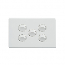 4C | Elegant Wall Switch 5 Gang 250V 16A - Horizontal - 10 Pack with 10 FREE C-Clips 040.0.0090.10PACK