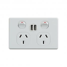 4C | Classic Double Power Point 250V 10A with 5V 2x2.4A USB Ports 040.000.0113
