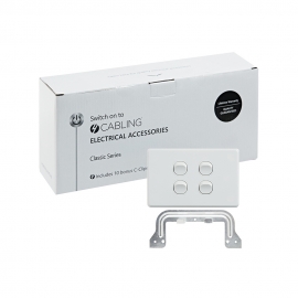 4C | Classic 4 Gang Switch 250V 16AX - Horizontal - 10 Pack with 10 FREE C-Clips 040.000.0292.10PACK