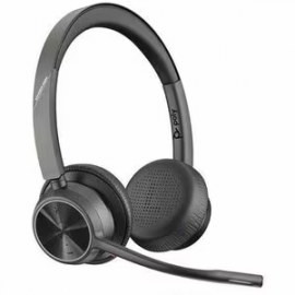 HP Poly Voyager 4300 UC 4320 Wireless On-ear, Over-the-head Stereo Headset - Black - Siri, Google Assistant - Binaural - Supra-aural - 9100 cm - Bluetooth - 20 Hz to 20 kHz - 149.9 cm Cable - MEMS Technology, Electret Condenser, Noise Cancelling Microphon
