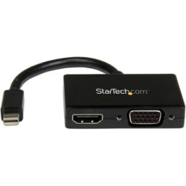 StarTech.com Travel A/V Adapter: 2-in-1 Mini DisplayPort To HDMI Or VGA Converter - 1 X 20-pin Mini DisplayPort Digital Audio/Video - Male - 1 X 19-pin HDMI Digital Audio/Video - Female, 1 X 15-pin Hd-15 - Female - Black MDP2HDVGA