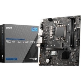MSI Desktop Motherboard - Intel H610 Chipset - Socket LGA-1700 - Micro ATX - Pentium Gold, Celeron, Core Processor Supported - 64 GB DDR4 Sdram Maximum RAM - Dimm, Udimm - 2 x Memory Slots - Gigabit Ethernet - Ieee 802.11a/b/g/n/ac - Hdmi - DisplayPor H6