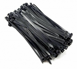 CABAC 8Ware 200mm x 2.5mm (4') Bag of 100 Pack UV Resistant Wide Nylon Zip Cable Ties Black ~CT196BK-LD (8WCT196BK)