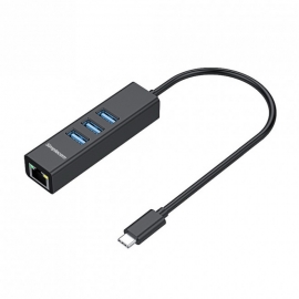 Simplecom CHN421 Black Aluminium USB-C to 3 Port USB HUB with Gigabit Ethernet Adapter (CHN421-BLACK)