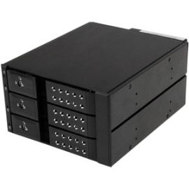 StarTech.com Drive Enclosure For 5.25" Serial Attached Scsi (Sas), Sata/600 - Serial Ata/600 Host Interface Internal - Black - Easily Connect And Hot Swap Up To Three 3.5" Sata/Sas Hard Drives From Two 5.25" Bays - Sata Backplane - Hot Swap Bay - Trayles