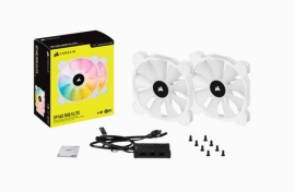 Corsair White SP140 RGB ELITE, 140mm RGB LED Fan with AirGuide, 68 CFM, Dual Pack with Lighting Node CORE (CO-9050139-WW)