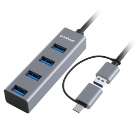 mbeat 4-Port USB 3.0 Hub with 2-in-1 USB 3.0 & USB-C Converter - Space Grey MB-CU3H-4G