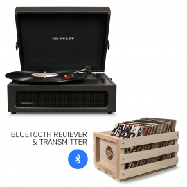 Crosley Voyager Black - Bluetooth Portable Turntable & Record Storage Crate CR8017BSC-BK4