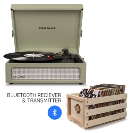 Crosley Voyager Sage - Bluetooth Portable Turntable & Record Storage Crate (Copy) CR8017BSC-SA4