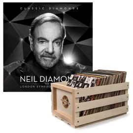 Crosley Record Storage Crate & Neil Diamond - Classic Diamonds with the london symphony orchestra - Double Vinyl Album Bundle UM-3509719-B
