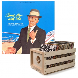 Crosley Record Storage Crate & Frank Sinatra - Come Flty with Me - Vinyl Album Bundle UM-3776149-B