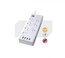 Sansai 6 Outlets & 4 USB Outlets Surge Protected Powerboard (PAD-4066E) 