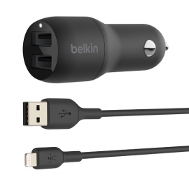 Belkin BOOST CHARGE Dual USB-A Car Charger 24W + USB-A to Lightning Cable - Dual ports CCD001bt1MBK