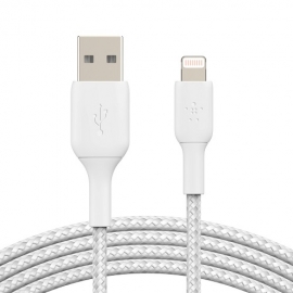 Belkin BOOST CHARGE Braided Lightning to USB-A Cable (1m / 3.3ft, White) - MFi certified for confirmed compatibility, CAA002bt1MWH