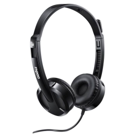 Rapoo H100 Wired Stereo Headsets - Hd Voice Rotary Microphone Volume Adjustment 3.5mm Headphones With Audio Split Adapter Cable. H100-Black