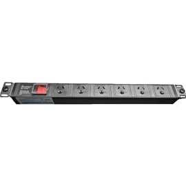 4cabling 1RU 6 Way GPO Rack Mount PDU Power Rail With Red ON/Off Switch and fixed 10A Power Cord - PDU.6WRS.10A