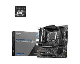 MSI B660M-A PRO DDR4 DDR4 Intel LGA 1700 mATX Motherboard, 4x DDR4 ~128GB, 2x PCI-E x16, 1x PCI-e x1, 2x M.2, 4x SATA, 4x USB 3.2, 2x USB 2.0, PRO B660M-A DDR4