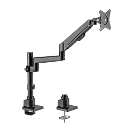 Brateck Single Monitor Pole-Mounted Thin Gas Spring Monitor Arm Fit Most 17'-32' Monitors, Up to 9kg per screen VESA 75x75/100x100 Matte Black LDT62-C012P-MB
