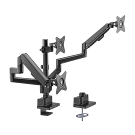 Brateck Triple Monitor Pole-Mounted Thin Gas Spring Monitor Arm Fit Most 17'-30' Monitors, Up to 7kg per screen VESA 75x75/100x100 Matte Black LDT62-C036P-MB